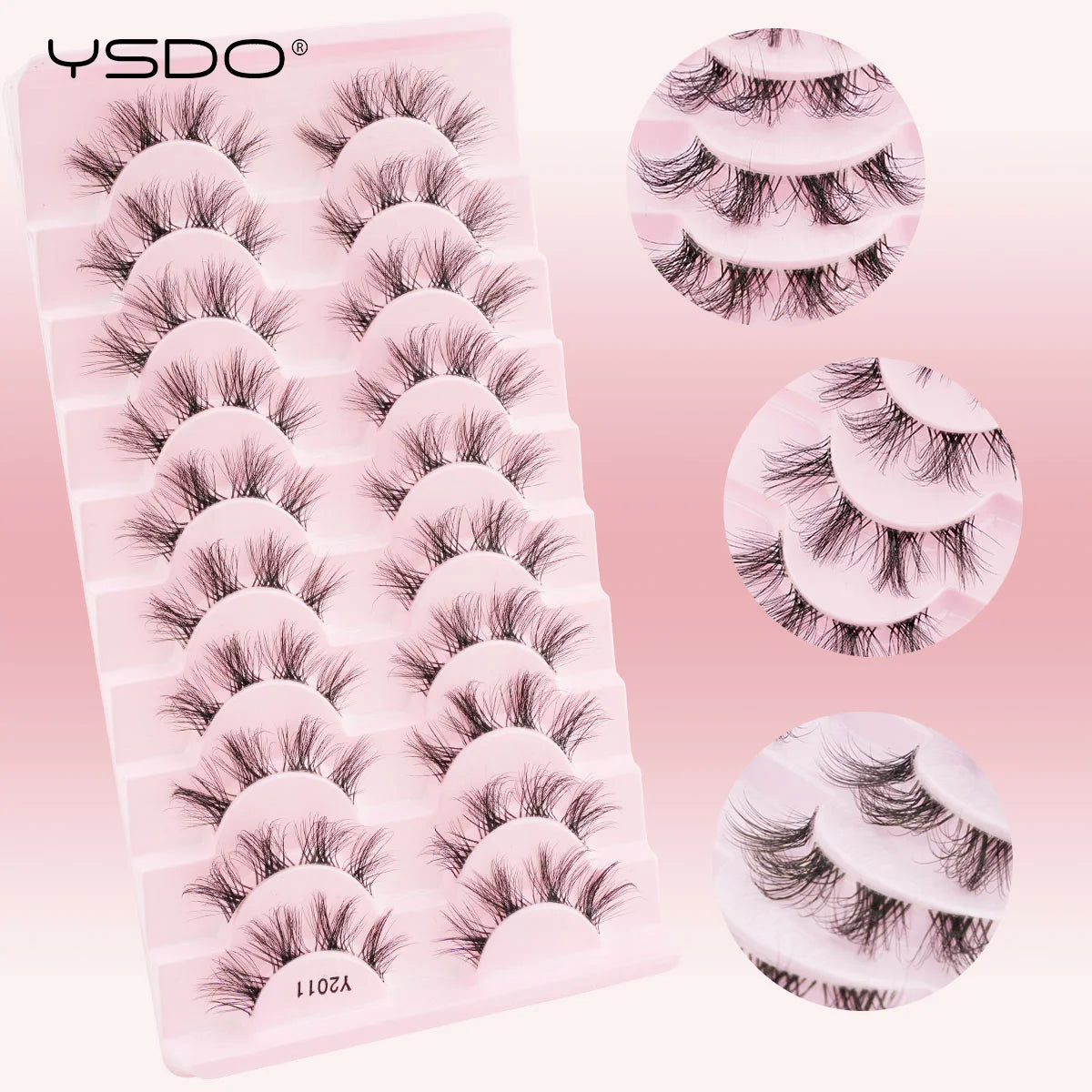 YSDO Natural Long Eyelashes 10 Pairs Wispy Soft 3D Mink Lashes Reusable Cat Eye Lashes Makeup Eyelash Extension Faux Cils
