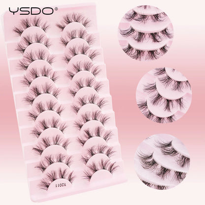 YSDO Natural Long Eyelashes 10 Pairs Wispy Soft 3D Mink Lashes Reusable Cat Eye Lashes Makeup Eyelash Extension Faux Cils