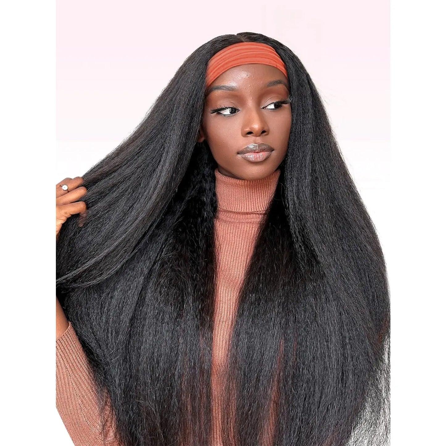 Yaki Straight Headband Wig Human Hair For Women Malaysia180% Density Yaki Straight Human Hair Machine Made Wigs Natural Color