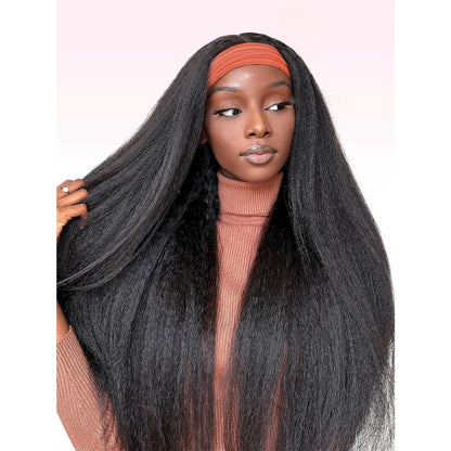 Yaki Straight Headband Wig Human Hair For Women Malaysia180% Density Yaki Straight Human Hair Machine Made Wigs Natural Color