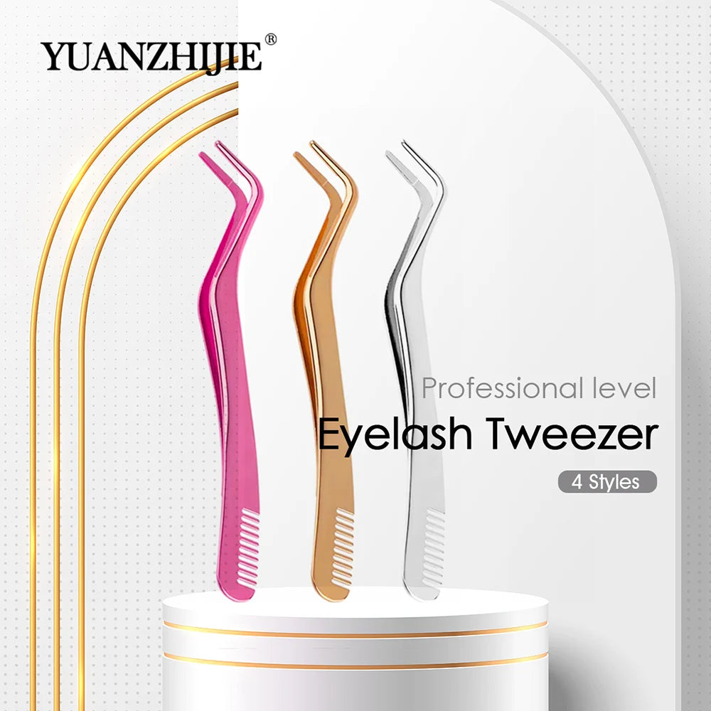 YUANZHIJIE Lash Cluster Tweezers DIY Cluster Lashes Tweezers False Eyelash Extensions Applicator Makeup Tools For Self-grafting
