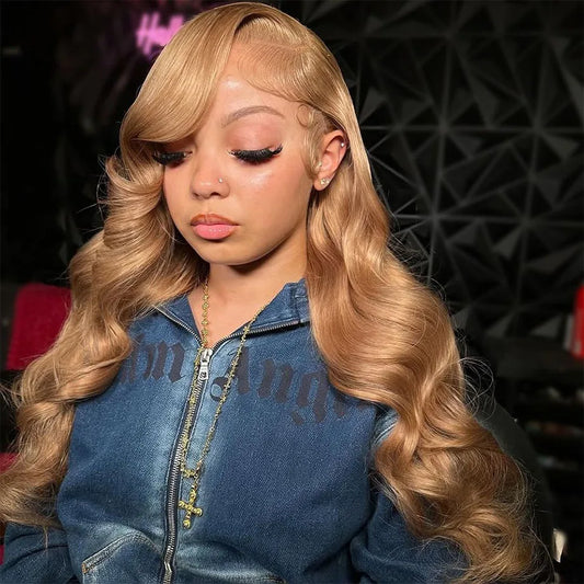 27# Honey Blond 13x4 Body Wave Lace Frontal Human Hair Wigs Brazilian Colored Loose Water Wave 13x6 HD Lace Front Wigs For Women