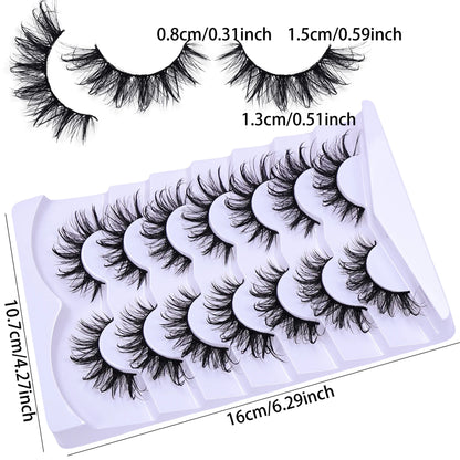7 Pairs Fashionable Wet-Style False Eyelashes Set - D Curl Doll/Cat Eye/Anime/Cosplay Look,For Special Occasions and Daily Wear