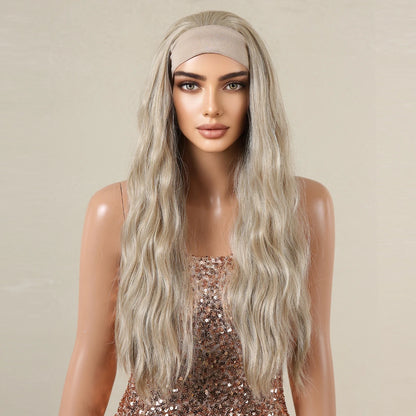 Long Curly Headband Synthetic Wigs Natural Ash Blonde Long Women's Headband Wig Body Wave Bohemian Hair Wig For Women Daily Use