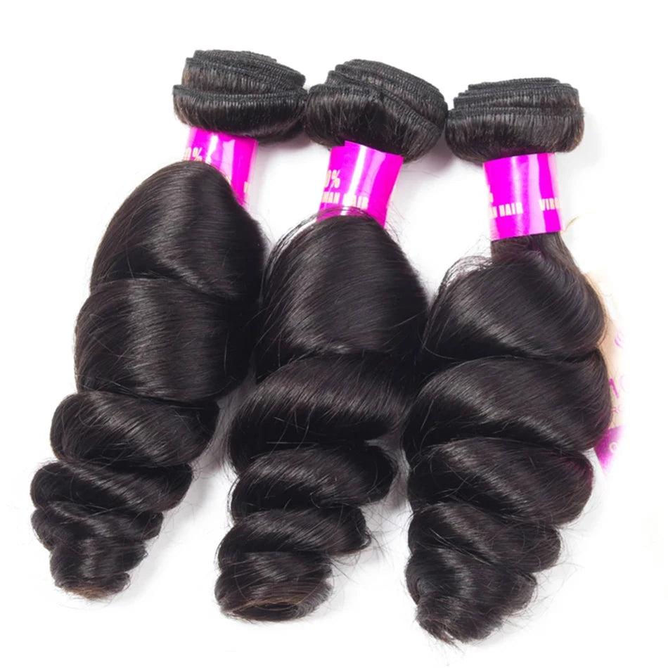 12A Peruvian Raw Virgin Hair Unprocessed Human Hair Bundles With Closure 4X4 Loose Wave Bundles And Closure Natural Black Color