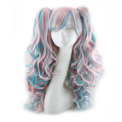 Synthetic Hair Wigs Cosplay Wig With Bangs Wavy Costume Wigs For Women Long Two Claw Clip Ponytail Wig Pink Red Blue Black White