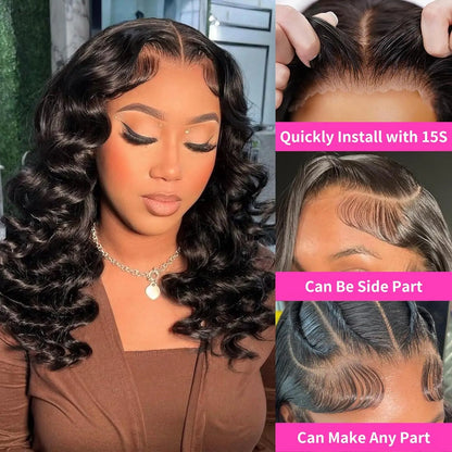 13x4 Lace Frontal Wig Human Hair Short Bob Wig Body Wave 4x4 HD Lace Front Closure Wig Brazilian Virgin Hair Natural Black Color