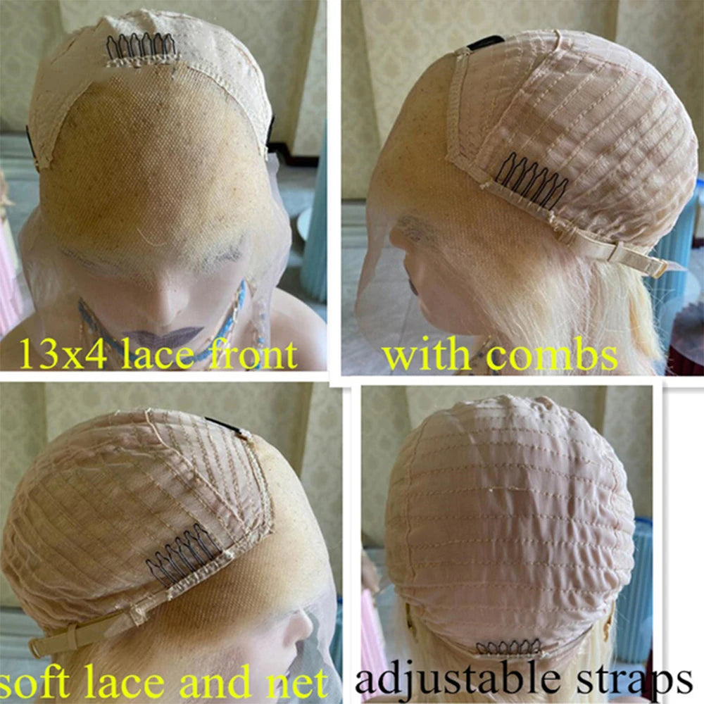 Full Lace Wig Warm Blonde Highlights Human Hair Wigs 13x6 HD Invisible Lace with Natural Roots Slight Wavy Virgin Hair 180%