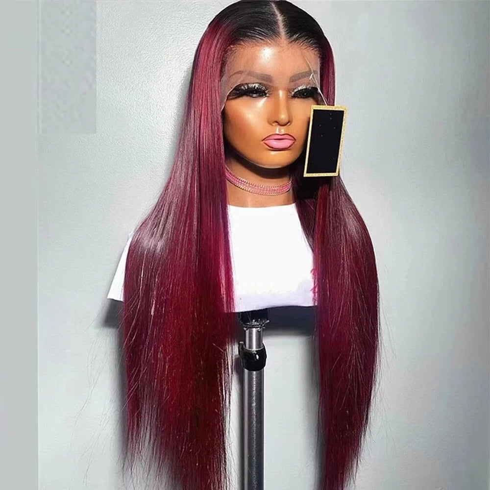 Peruvian Straight Hair 13x4 HD Lace Front Wig Human Hair Wigs 1B/99J Burgundy Pre-Plucked 4x4 Lace Closure Human Hair Wigs