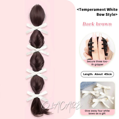Ponytail Extension Bow Claw Curly Wavy Clip in Hairpiece Ponytail Hair Extensions Long Pony Tail Synthetic for Women Girl Daily