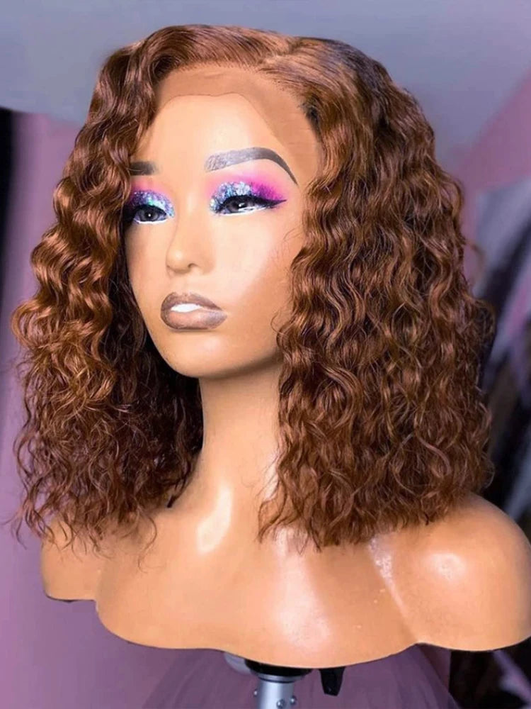 Malaysian Short Curly Bob Lace Front Wig13X7X2 Lace Front Wigs Pre Plucked with Baby Hair HD Lace Brown Curly Bob Wig Human Hair