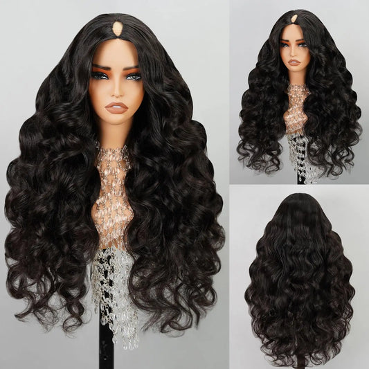 Malaysian Body Wave V Part Wig Human Hair Full Machine Made 180% Natural Black V Part Human Hair Wigs For Women Natural Color