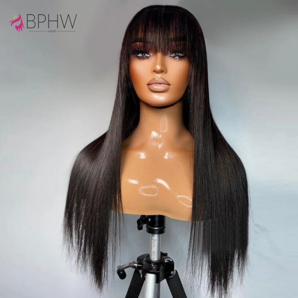 Straight Wig Brazilian Wigs 100% Virgin Hair Human Hair Wigs With Bangs Full Machine Made 180% Density Wigs Human Hair BPHW Hair