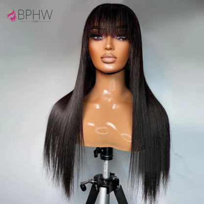 Straight Wig Brazilian Wigs 100% Virgin Hair Human Hair Wigs With Bangs Full Machine Made 180% Density Wigs Human Hair BPHW Hair