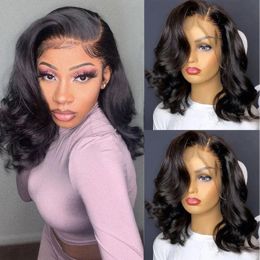 Indian Hair Body Wave Wigs 13x4 Transparent Lace Frontal 100% Human Hair Wig 4x4 Lace Short Bob Wigs Pre Plucked For Black Women