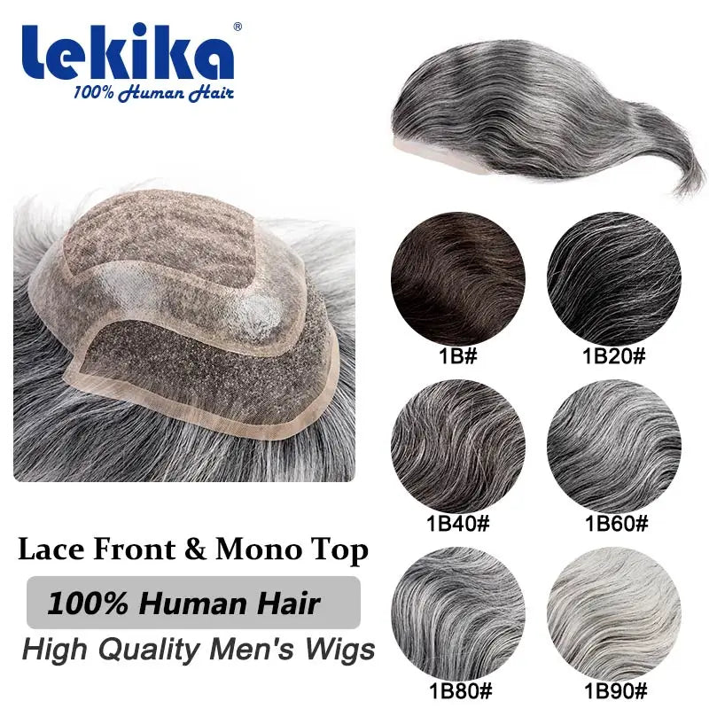 Men Wig Natural Haline Lace Front with Mono Top 6" Men's Capillary Prothesis Durable Toupee Men Wigs For Man Virgin Hair Toupee