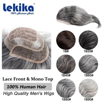 Men Wig Natural Haline Lace Front with Mono Top 6" Men's Capillary Prothesis Durable Toupee Men Wigs For Man Virgin Hair Toupee