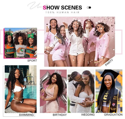 UNICE Hair Fluffy Loose Wave Wig With Curtain Bangs 7x5 Pre Cut Pre Bleached Glueless Wigs Human Hair Ready To Wear 180% Density