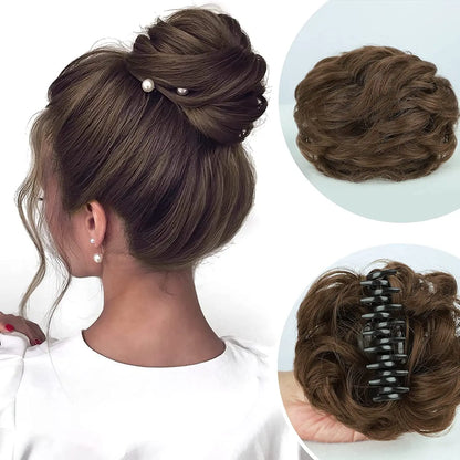 Messy Bun Hair Piece Claw Hair Bun Wig Clipped In Claw Hair Natural Wavy Curly Comb Synthetic Wig For Female