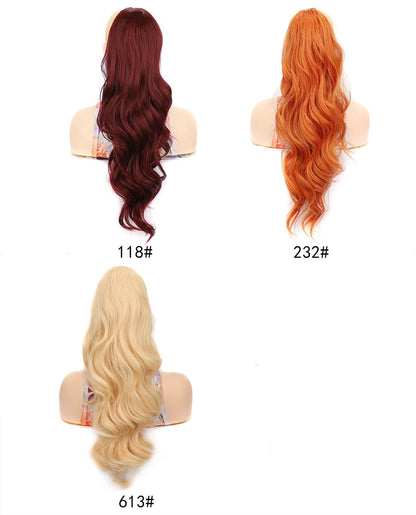Ponytail Extension 24Inch Long Natural Wavy Drawstring Pony tail for Women Synthetic Heat Resistant Hairpiece for Daily Use part