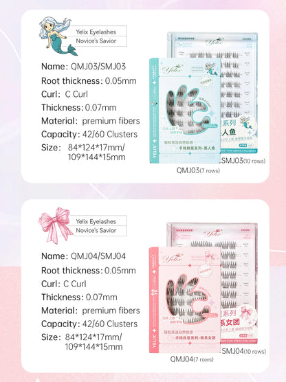 Yelix Self-adhesive Glue Free False Eyelashes Reusable DIY Segmented DIY Lashes Clusters No Glue Needed Natural Soft Lashes