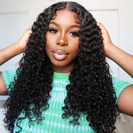 Wear And Go Glueless Wigs Water Wave HD Lace Closure Wigs Human Hair 180% Density Lace Frontal Pre-Cut Preplucked Hairline