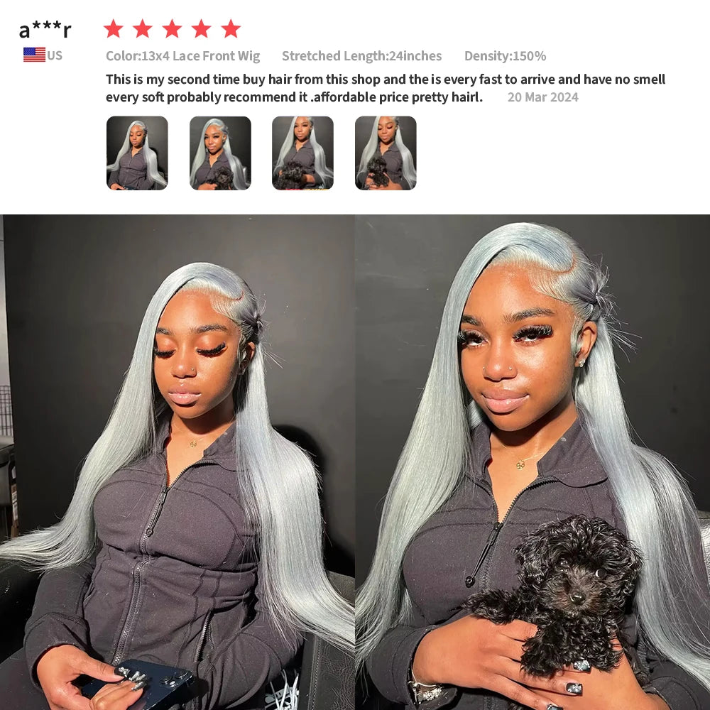 Full Lace Wigs Silver Grey 613 Colored 13x6 HD Transparent Lace Frontal Wigs Human Hair Wig  For Black Women Brazilian Remy Hair