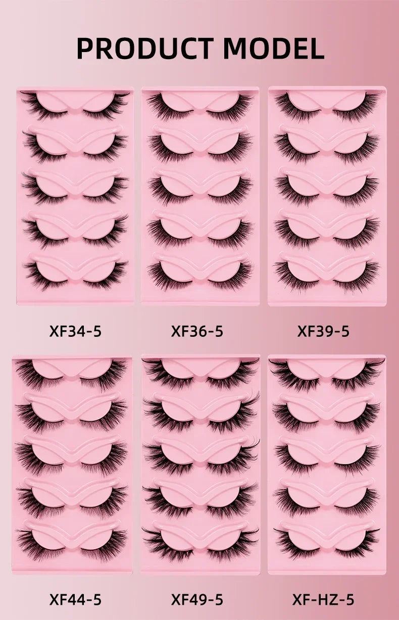 5 Pairs Cat Eye Lashes Faux Mink Eyelashes Natural long Manga Lashes Winged End Eye Elongated Eyelashes Fake Lashes Makeup