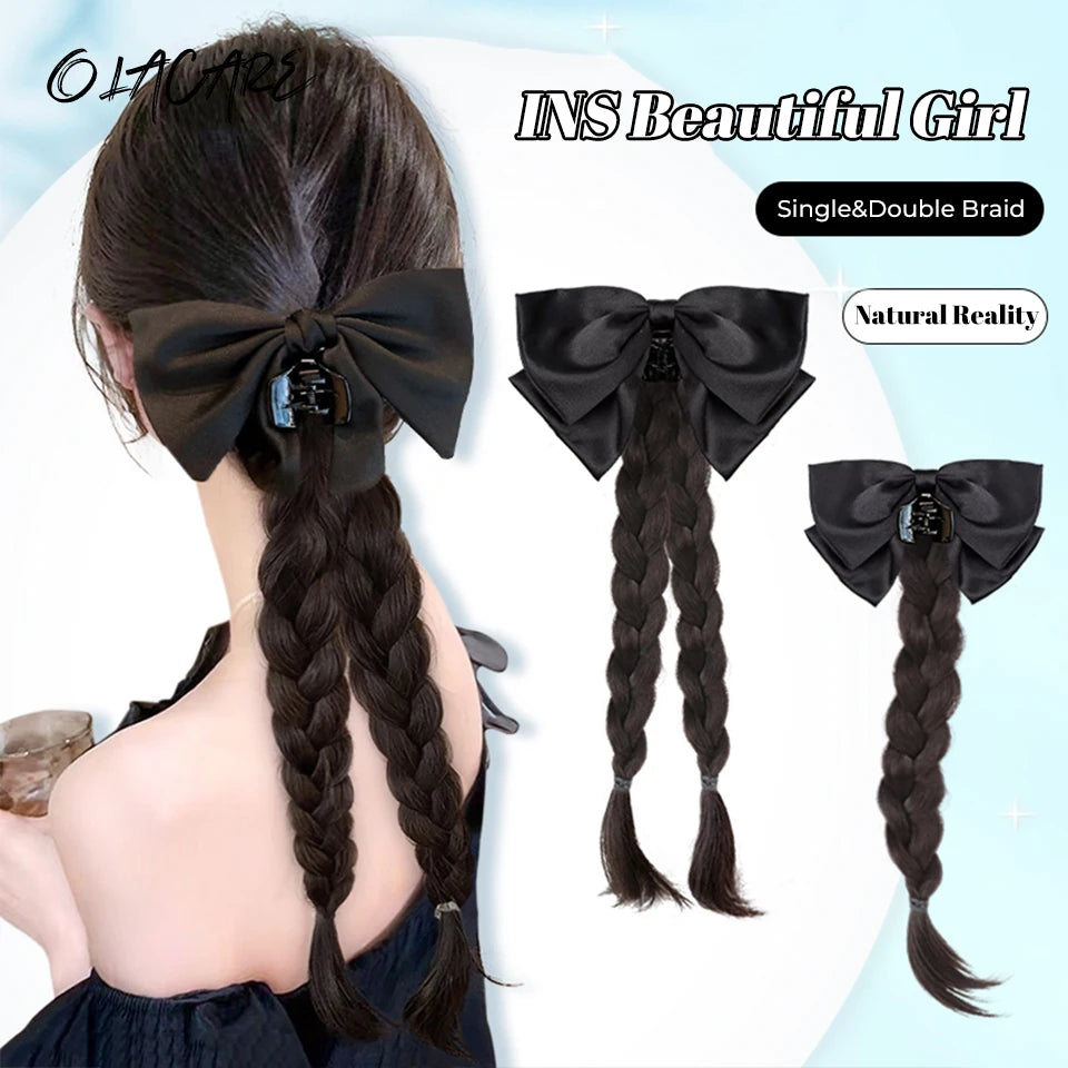 Ponytail Extension Bow Claw Curly Wavy Clip in Hairpiece Ponytail Hair Extensions Long Pony Tail Synthetic for Women Girl Daily
