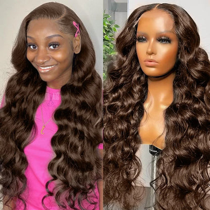 Chocolate Brown 13x4 Lace Front Wig Brazilian Pre Plucked 13x6 HD Lace Frontal Wigs Dark Brown Body Wave Human Hair Closure Wigs
