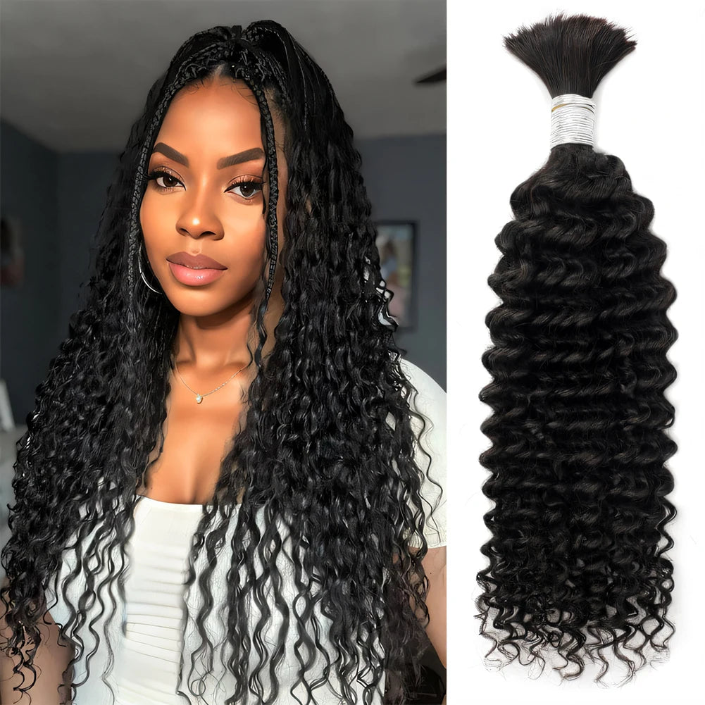 Deep Wave Bundles Human Braiding Hair Boho Braids Natural Black Bulk Human Hair For Braiding No Weft Curly Human Hair Extensions