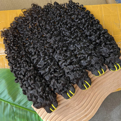 Burmese Curly Human Hair Bundles #1B Natural Color Wavy Raw Virgin Hair Weave Extensions Bouncy Curly 100% Human Hair For Women