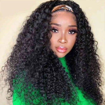 Malaysia Kinky Curly Human Hair Headband Wig For Black Women 180% Density Glueless Remy Jerry Curl Full Machine Made Hair