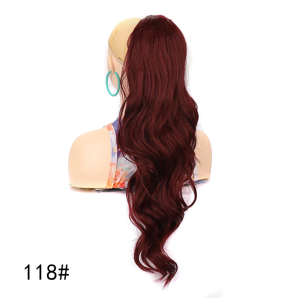 Ponytail Extension 24Inch Long Natural Wavy Drawstring Pony tail for Women Synthetic Heat Resistant Hairpiece for Daily Use part