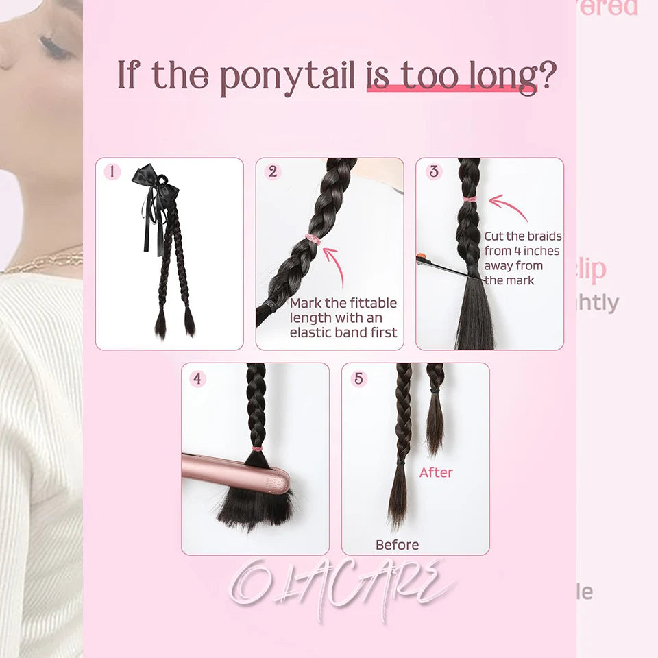 Ponytail Extension Bow Claw Curly Wavy Clip in Hairpiece Ponytail Hair Extensions Long Pony Tail Synthetic for Women Girl Daily