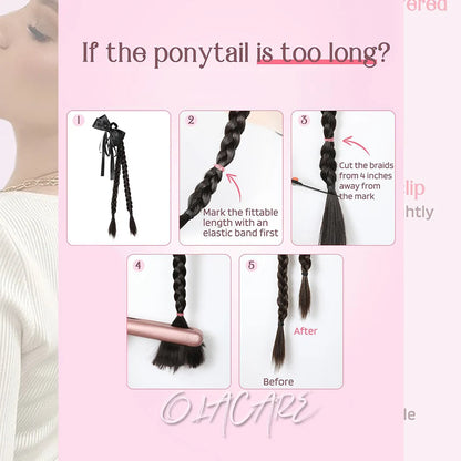 Ponytail Extension Bow Claw Curly Wavy Clip in Hairpiece Ponytail Hair Extensions Long Pony Tail Synthetic for Women Girl Daily