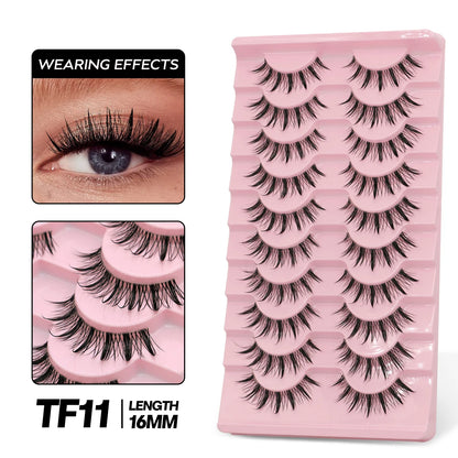 GROINNEYA Cat Eye Effect Natural 5/10 Pairs Elongated eye tail Lashes Look Soft Wispy Mink Eyelashes Full Strip Lashes Extension