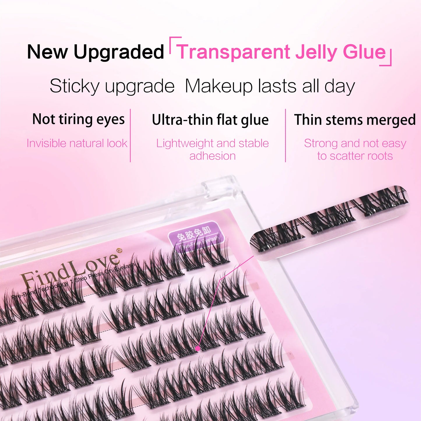 FindLove 5D Glue Free Eyelash No Glue Needed 11-12mm Lashes W Shape Self Adhesive Reusable Long Lasting Pre Glued Lash Makeup