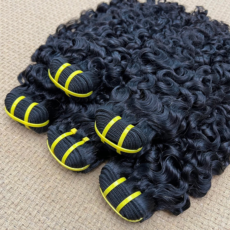 Burmese Curly Human Hair Bundles #1B Natural Color Wavy Raw Virgin Hair Weave Extensions Bouncy Curly 100% Human Hair For Women