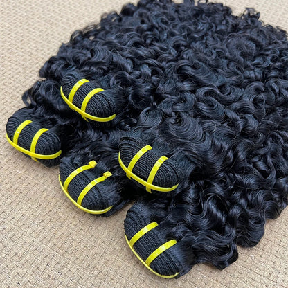 Burmese Curly Human Hair Bundles #1B Natural Color Wavy Raw Virgin Hair Weave Extensions Bouncy Curly 100% Human Hair For Women