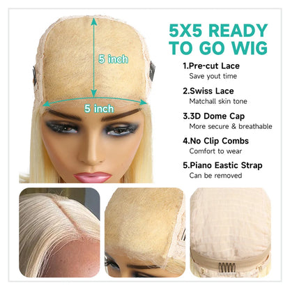 5x5 Closure Glueless Wigs Ready to Wear 613 Blonde 13x4 13x6 Frontal Bob Wigs Brazilian Bone Straight Human Hair Wigs for Women