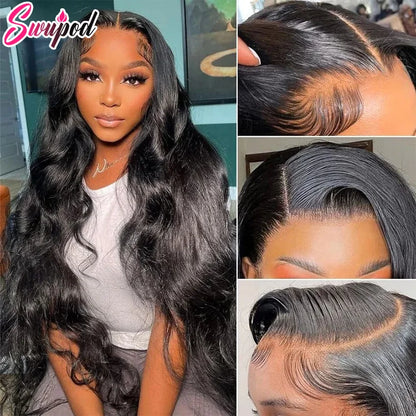 360 Full Lace 250% 13x6 HD Lace Frontal Wig 13x4 Frant Silky Body Wave Curly Remy Human Hair Dark Black Glueless Pre Plucked