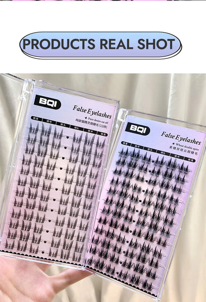 Cat Eye Individual Lashes Ultra-Large Wispy Thin Band Individual Cluster Lashes Kit for Self Application BQI Diy Lash Extensions