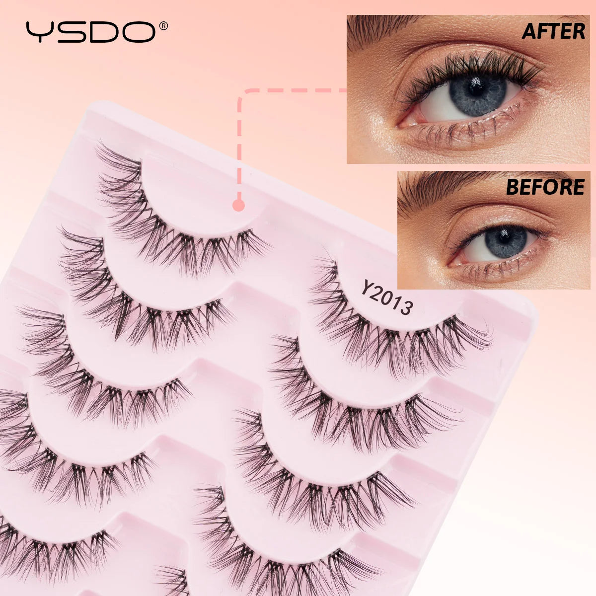 YSDO Natural Long Eyelashes 10 Pairs Wispy Soft 3D Mink Lashes Reusable Cat Eye Lashes Makeup Eyelash Extension Faux Cils