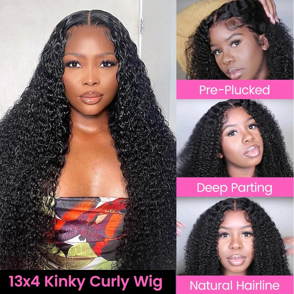 Mongolian Kinky Curly Human Hair Wigs Deep Curly HD Transparent Lace Frontal Wigs For Black Women Curly Remy Hair Wigs