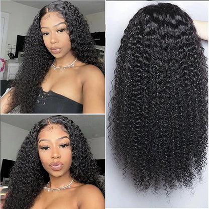 QT Brazilian 13x4 Kinky Curly Lace Front Wigs Transparent Lace Frontal Curly Wigs For Black Women Pre Plucked With Baby Hair