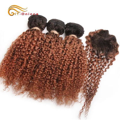 Kinky Curly Bundles With Closure Natural Human Hair Bundles Short Indian Hair Bundles With Circular Closure