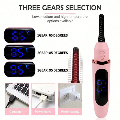 Electric Eyelash Curler Eyebrow Trimmer USB Rechargeable Portable 2-In-1 Multifunctional Heated Eye Lashes Curling Tool