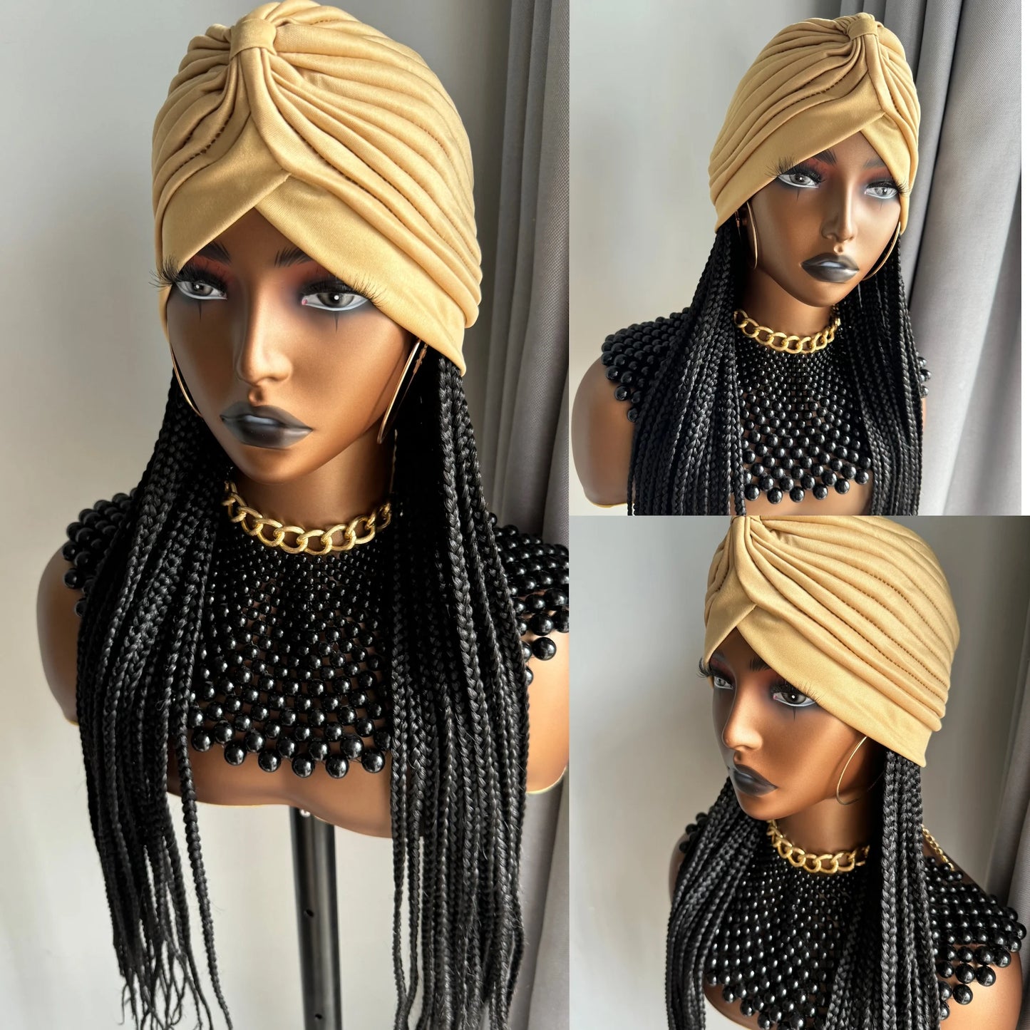 WIGERA Leopard Print Headband Long Braided Synthetic Wig With Turban Hat Box Braiding Hair Extensions Head Scarf  Easy Hairstyle