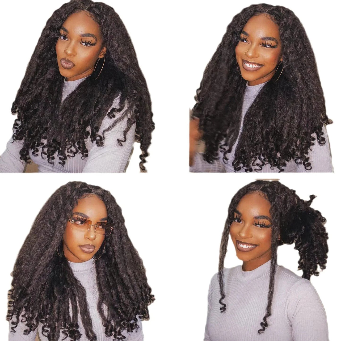 Afro Curly U Part Wig Synthetic Braided Hair Texture with Unique Bouncy Curls in the End 24 "Soft Kinky Straight Full Hair Wigs